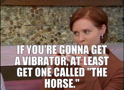 A woman telling her friend, “If you’re gonna get a vibrator, at least get one called ‘The Horse.’”